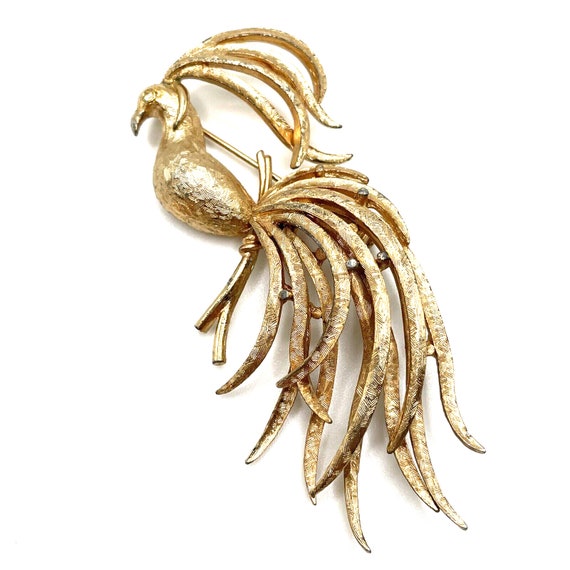 Vintage Avon Bird of Paradise Brushed Gold Brooch… - image 2