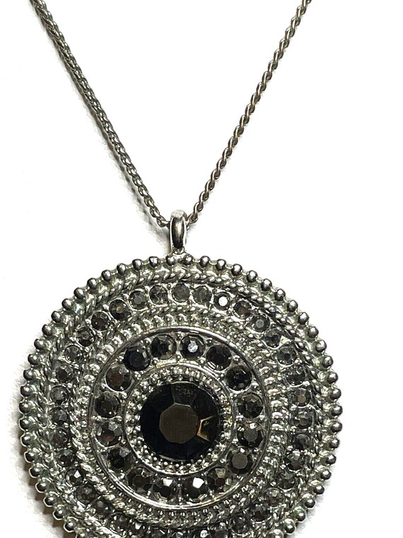 NY&Co Necklace Silver Medallion Chrome Crystal Te… - image 3