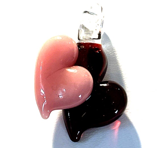 Vintage Lampwork Art Glass Puffed Double Heart Pi… - image 3