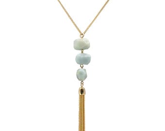 Collar Kinsley Armelle con baño de oro de 18k y borla de amazonita azul, 35 pulgadas.