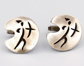 The Archer Hunters, Sterling Shadow Box Cuff Links, Vintage Silver Cufflinks, Mexico Distrito Federal AS Jewelry Mid Century Artisan Fashion