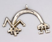 Navajo Naja Yeibei Pendant For Necklace, Crescent Moon Silver Pendant, Southwestern Folk Jewelry, Handmade Sandcast Yei Bei Kachina Doll Art