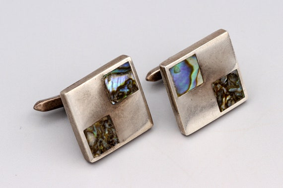 Vintage 1950s Mexican Jewelry Abalone Shell Cuffl… - image 1