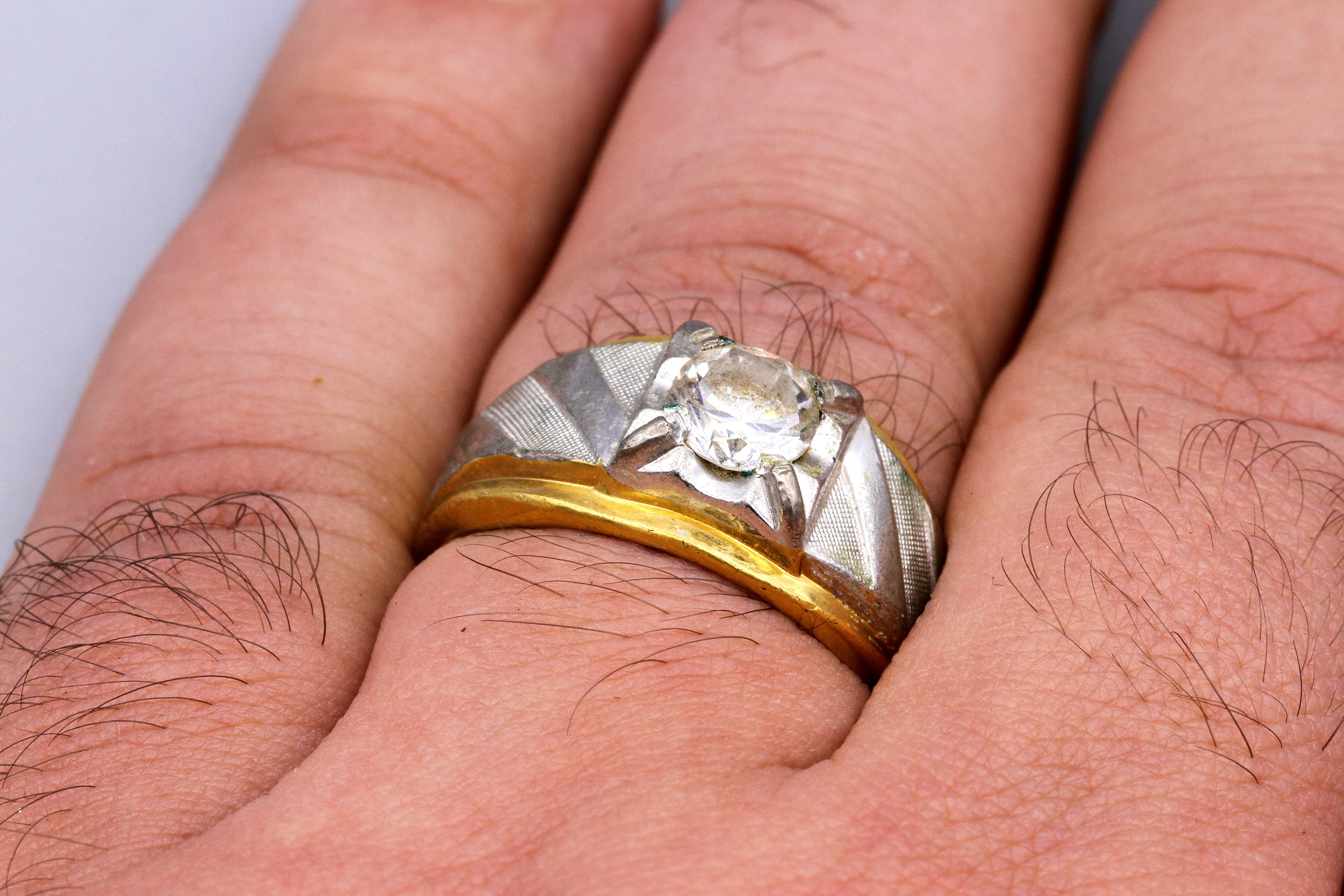 Mens Ring Size 12 and Half, 14KT Electroplate Solitaire Band Ring With