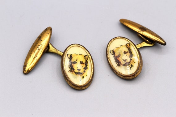10 ct gold Edwardian gentleman/'s coffee bean cufflinks on chain links