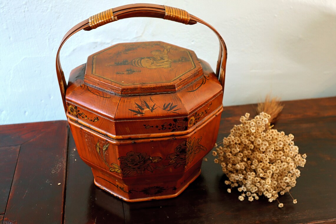 Late 19th Century Lacquered Chinese Picnic Basket Antique Etsy