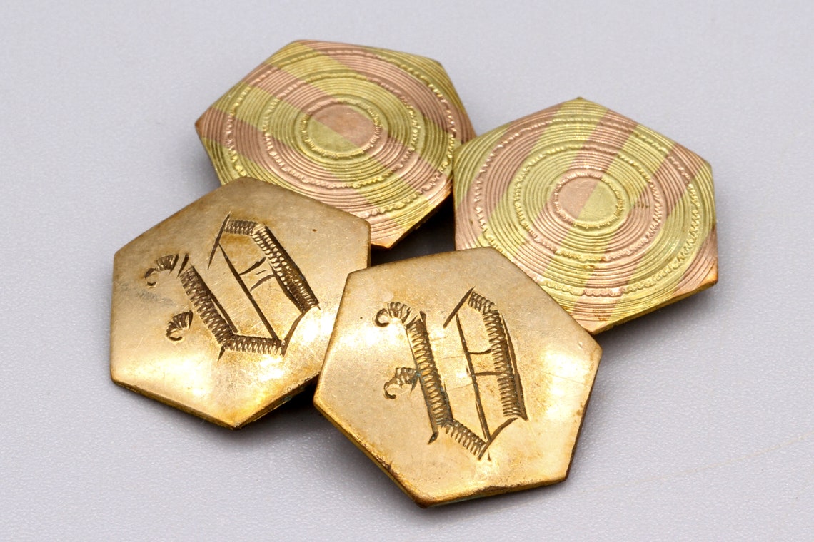 Antique Victorian Cufflinks, Boyfriend Gift Personalized, Initial Letter V, 1900s Gold Filled Cufflinks, SW Sturdevant And Whiting Jewelry