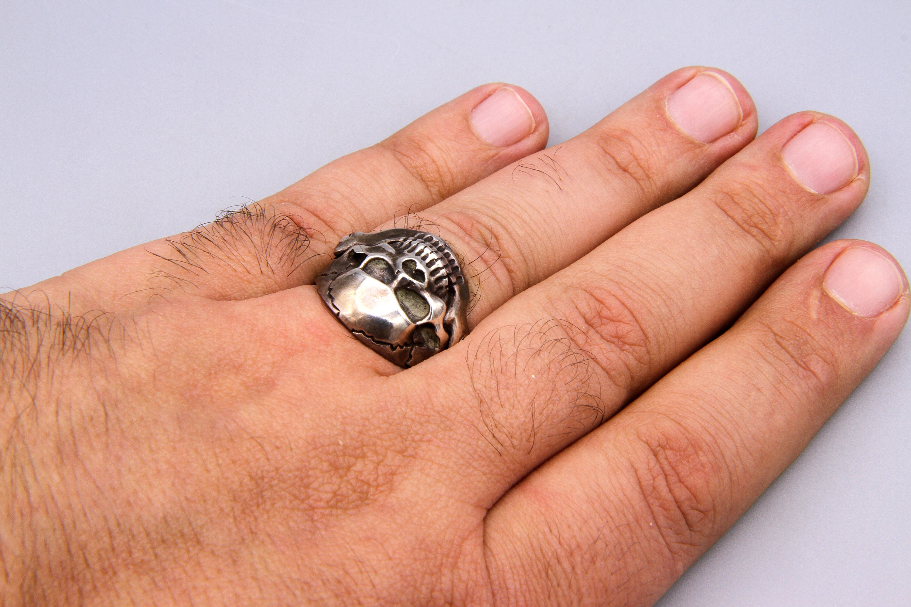 Mens Skull Ring Biker Ring, Goth Punk Engagement Ring, Gift for Him