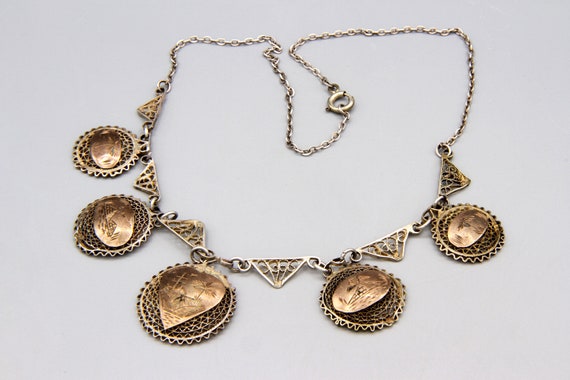 Middle East Egypt Filigree Bib Necklace, 800 Silv… - image 1