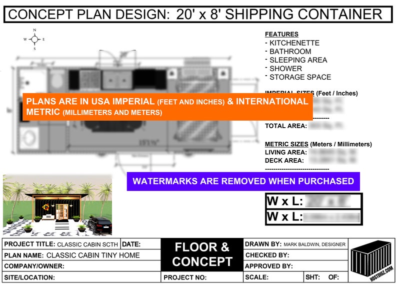 20 Ft Shipping Container Airbnb Studio Apartment Plan Tiny Home Building Plan Design Floor Plan Design Classic Cabin 20 X8 Tiny Home Plan Architectural Drawings Art Collectibles Keyforrest Lt