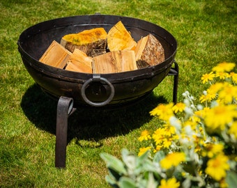 Indian Fire Pit/Fire Bowl With Grill & Stand - 50cm,60cm,80cm - Kadai Indian Fire Pit Style / BBQ - Hand Made - Fast UK Delivery