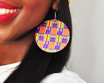 Amma Statement Earrings, Ankara Earrings, Kente Earrings, African Print Earrings, Printed earrings, round earrings, hook earrings