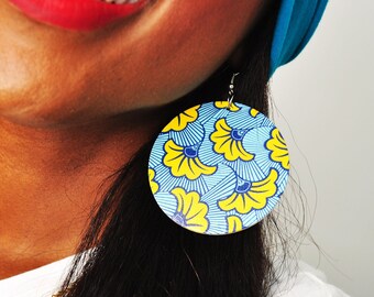 Afia Statement Earrings, Ankara Earrings, Kente Earrings, African Print Earrings, Printed earrings, round earrings, hook earrings