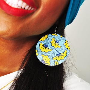 Afia Statement Oorbellen, Ankara Oorbellen, Kente Oorbellen, Afrikaanse Print Oorbellen, Gedrukte oorbellen, ronde oorbellen, haakoorbellen