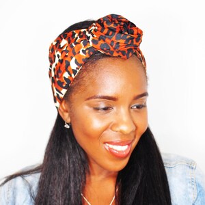 Diadema de leopardo Yaa, diademas con alambre, diademas anchas, diadema con lazo Dolly, diadema rockabilly, diadema con alambre naranja y azul con estampado africano