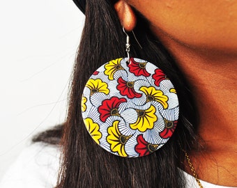 Adwoa Statement Earrings, Ankara Earrings, Hook Earrings, African Print Earrings, Printed earrings, round earrings, hook earrings