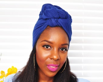 Dark Blue, | Stretch Jersey Headscarf | Adult boho head wrap | Turban headscarf | Stretch headscarf | Headscarf for women | Headwrap tichel