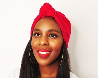 Red Turban Hat, Boho Turban, Ready Headwrap, Turban headband women, Turban headband, Chemo Hat, Alopecia cap, Turban Headband Women