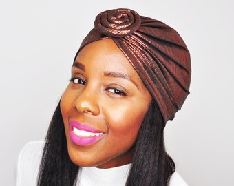 Metallic Bronze Effect Twist Bun Turban, Head Wrap, Boho  display picture 1