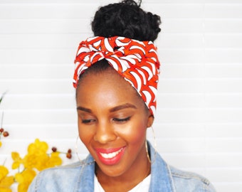 Takoradi Twist headband, Wired Headbands, Wide Headband, Dolly Bow Headband, Rockabilly headband, African Print Orange Wired Headwrap