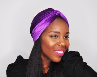 Purple Velvet Twist Turban, Head wrap, Boho Turban, Ready headwrap, Turban headband women, Chemo Hat, Turban Headband Women