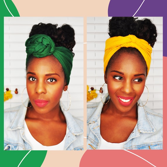 Green Yellow Plain Cotton Headscarf Adult Boho Head Wrap | Etsy UK