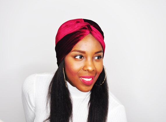 Burgundy Velvet Twist Turban, Head Wrap, Boho Turban, Ready  display picture 2