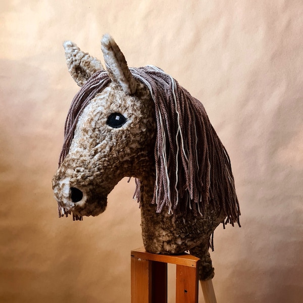 Handmade hobby horse / gray - hobby horse with stick / stickhorse hobbyhorse / white horse stick