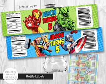 avengers water bottle labels instant download editable text in power point avengers captain thor ironman hulk paper party supplies invitations announcements