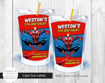 Spiderman Juice Labels-Custom Capri Sun-Spiderman Party-Printable-Digital-Spiderman Capri Sun-Printable Favors-Spiderman