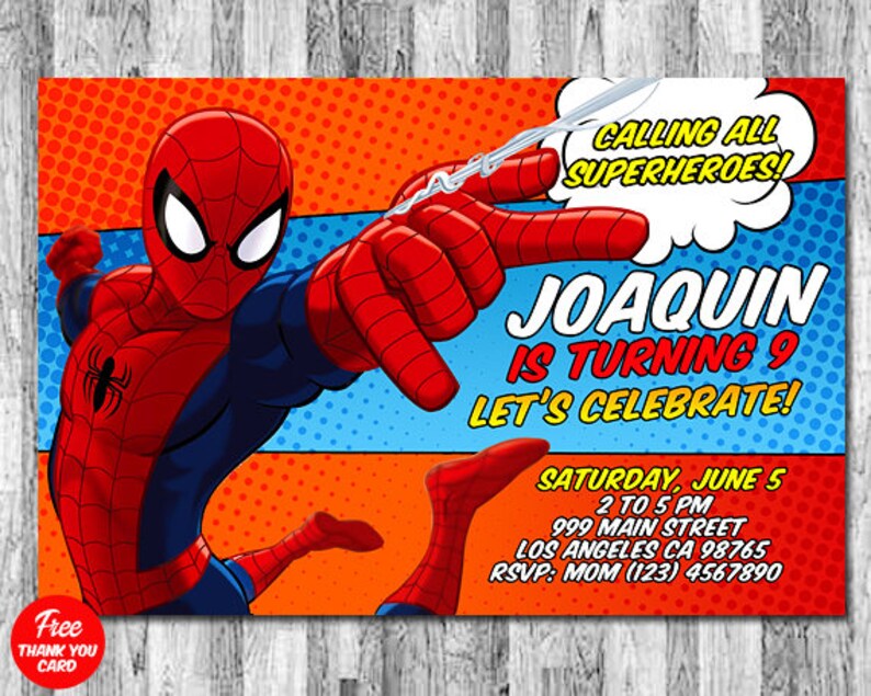Spiderman Invitation Spiderman Birthday Invitation Free Etsy