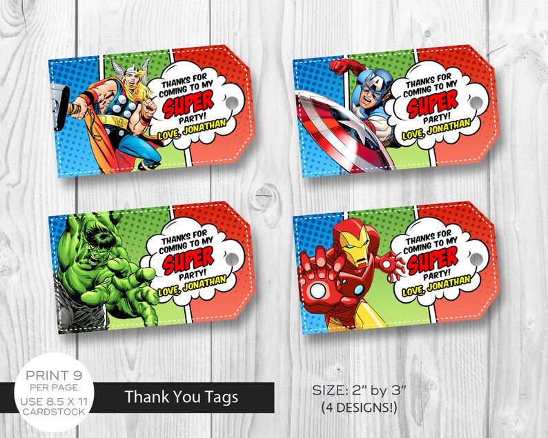 Avengers Thank You Tags Avengers Favor Tags Avengers Party Etsy
