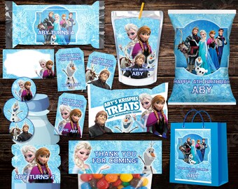 Frozen Printables, Frozen Party Favors, Frozen Theme , Birthday Party Decor, Princess Party Pack, Capri Sun, Chip Bag Labels, Rice Treats