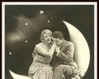 Papier lune Image Vintage Reproduction affiche décoration murale sans cadre