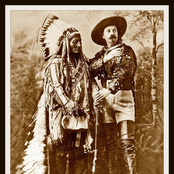 Vintage Historic Reproduction Photo Buffalo Bill Cody and Chief Sitting Bull Photo Unframed