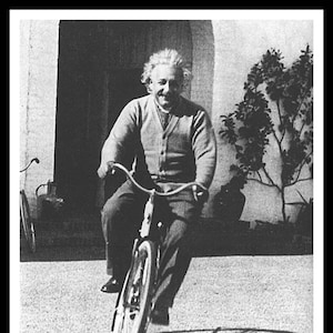 Vintage Historic Reproduction Photo Vintage Einstein Riding a Bike Unframed