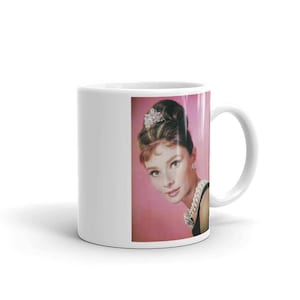 Audrey Hepburn &quot;Breakfast at Tiffany&#39;s&quot; Mug, Vintage Movie Star Mug, Coffee Mug