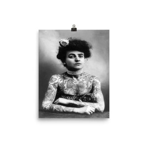 Vintage Tattooed Woman Poster, Victorian Tattoos, Tattooed Woman Art