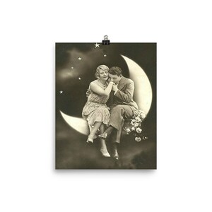 Póster de papel vintage Moon Photo, póster fotográfico vintage, póster blanco y negro, decoración de pared póster