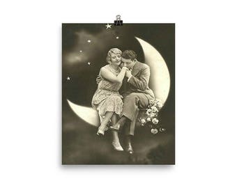 Vintage Paper Moon Photo paper poster, Vintage Photo Poster , Black and White Poster, Poster Wall Decor