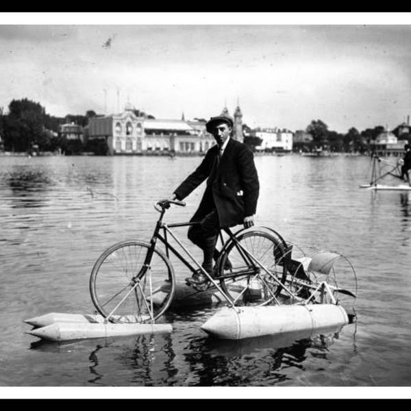 Vintage Historic Reproduction Photo French Bicycle Boater Unframed