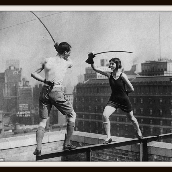 Vintage Historic Reproduction Photo  Vintage Photo Unframed "Sword Fighting on the Empire State Building" Photo