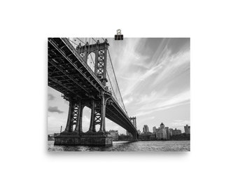 Cartel en blanco y negro del puente de Brooklyn, póster fotográfico del puente de Brooklyn