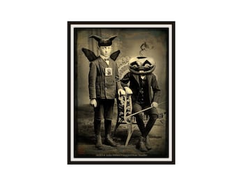 Fee und Kürbis Kostüme Halloween Vintage historische Reproduktion Foto Halloween ungerahmt, Halloween Wanddeko, Vintage Foto
