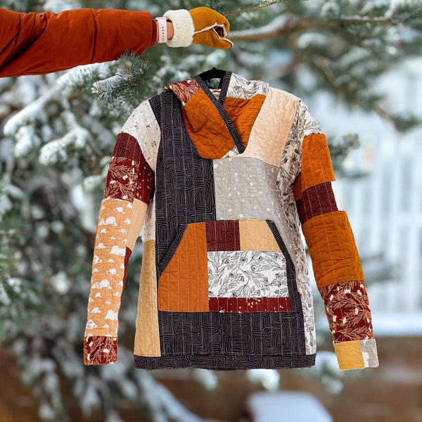 Patrón de costura para sudadera acolchada con capucha: Chaqueta moderna de patchwork (XS-XXXL)