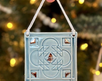 Handmade Clay Quilt Block Christmas Ornament, Modern Quilter Gift