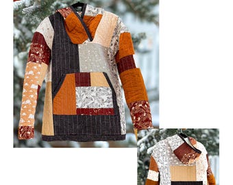 Paper Pattern Quilted Hoodie Sewing Pattern: Modern Patchwork Jacket (XS-XXXL)