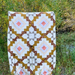 Flowerette Quilt Pattern- PDF, Modern quilt pattern, advanced beginner, modern baby quilt, trendy nursery decor