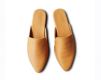 leather slip on mules