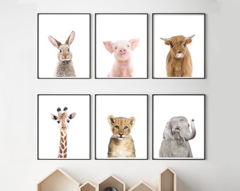 Set of animal Prints, Printable Wall Art, Digital Download, Nursery Wall Art, , Printable Nursery Art